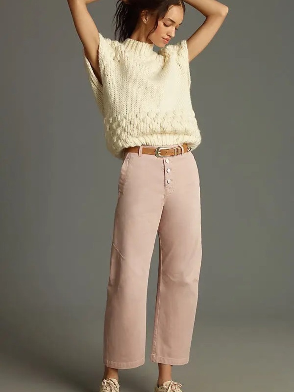 Pilcro Anthropologie Mid Rise Barrel Pants Size 25 Pink Utility Crop